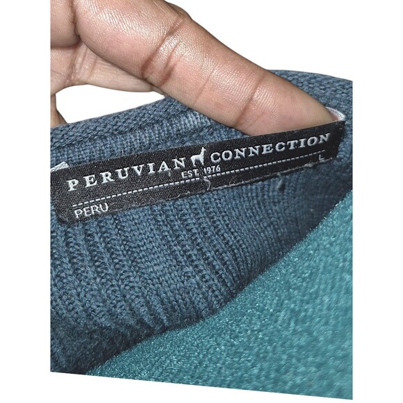 Peruvian Connection Textured Knit Pima Cotton Cap Sleeve Midi Dress Teal Ombre L - Picture 3 of 7